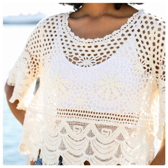 Diane Crochet Short Sleeve Crop Top - Picture 6 of 12